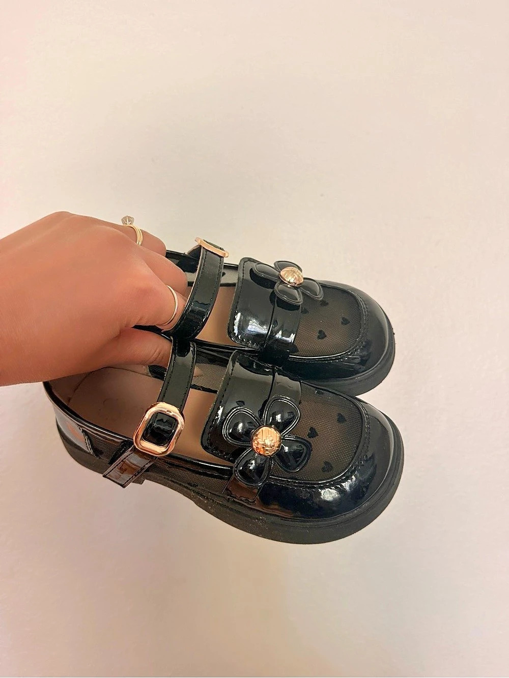Girls Black Flower Dress Shoes Size US 11.5-12